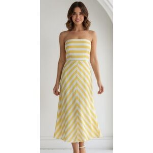 Yellow & White Chevron Stripe Maxi Dress Size XL